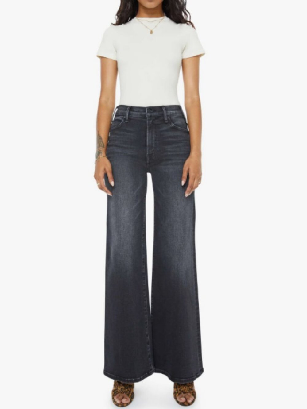 MOTHER Hustler Roller Sneak Jeans 25 Not Today Satan High Rise Wide Leg Flare